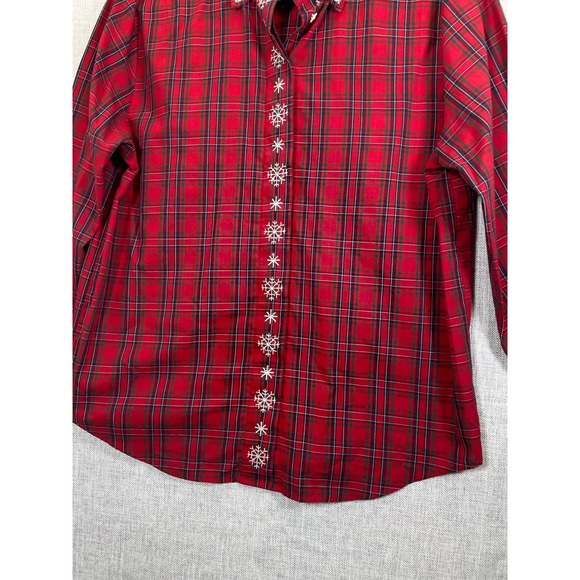 Karen Scott Sport Women Red Plaid Snowflake Embroidered Button Down Shirt Size S - Picture 6 of 11
